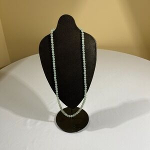 Light Green Stone Bead Necklace Vintage Filigree Clasp 31 Inch Strand